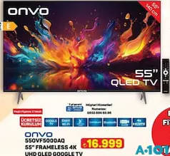 Onvo 55OVF5000AQ 55 İNÇ Frameless 4K UHD QLED Google TV Akıllı Televizyon - A101'de 16.999,00 TL