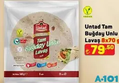 Untad Tam Buğday Unlu Lavaş 8x70 g - A101'de 79,50 TL
