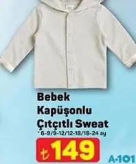Bebek Kapüşonlu Çıt Çıtlı Sweat - A101'de 149,00 TL