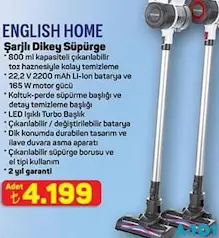 English Home Şarjlı Dikey Süpürge - A101'de 4.199,00 TL