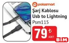 PoloSmart PSM115 Şarj Kablosu USB to Lightning PoloSmart PSM115 Şarj Kablosu USB to Lightning - BİM'de 79,00 TL