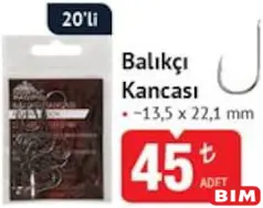 North Pacific Balıkçı Kancası 13,5 x 22,1 mm 20'li North Pacific Balıkçı Kancası 13,5 x 22,1 mm 20'li - BİM'de 45,00 TL