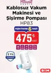 House Pratik HP83 Kablosuz Vakum Makinesi ve Şişirme Pompası House Pratik HP83 Kablosuz Vakum Makinesi ve Şişirme Pompası - BİM'de 475,00 TL