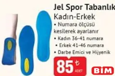 Jel Spor Tabanlık Kadın-Erkek Jel Spor Tabanlık Kadın-Erkek - BİM'de 85,00 TL
