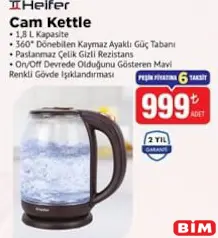 Heifer Cam Kettle Su Isıtıcı 1,8 L Heifer Cam Kettle Su Isıtıcı 1,8 L - BİM'de 999,00 TL