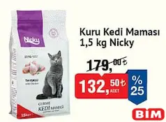 Nicky Kuru Kedi Maması 1,5 kg - BİM'de 132,50 TL