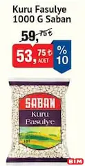 Saban Kuru Fasulye 1000 g - BİM'de 53,75 TL