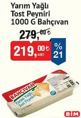Bahçıvan Yarım Yağlı Tost Peyniri 1000 g - BİM'de 219,00 TL