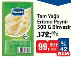 Binvezir Tam Yağlı Eritme Peynir 500 g - BİM'de 99,50 TL