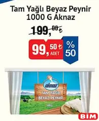 Aknaz Tam Yağlı Beyaz Peynir 1000 g - BİM'de 99,50 TL