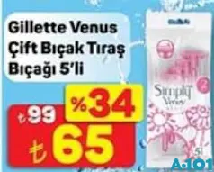 Gillette Venus Çift Bıçak Tıraş Bıçağı 5'li - A101'de 65,00 TL