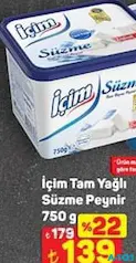 İçim Tam Yağlı Süzme Peynir 750 g - A101'de 139,00 TL