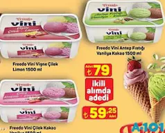 Freedo Vini Kakao/Çilek/Vanilya Dondurma 1500 ml - A101'de 79,00 TL