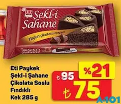 Eti Paykek Şekl-i Şahane Çikolata Soslu Fındıklı Kek 285 g Eti Paykek Şekl-i Şahane Çikolata Soslu Fındıklı Kek 285 g - A101'de 75,00 TL