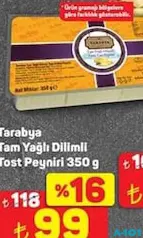 Tarabya Tam Yağlı Dilimli Tost Peyniri 350 g Tarabya Tam Yağlı Dilimli Tost Peyniri 350 g - A101'de 99,00 TL