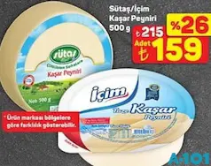 Sütaş/İçim Kaşar Peyniri 500 g Sütaş/İçim Kaşar Peyniri 500 g - A101'de 159,00 TL