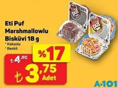 Eti Puf Marshmallowlu Bisküvi 18 g Eti Puf Marshmallowlu Bisküvi 18 g - A101'de 3,75 TL