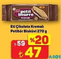Eti Çikolata Kremalı Petibör Bisküvi 270 g Eti Çikolata Kremalı Petibör Bisküvi 270 g - A101'de 47,00 TL
