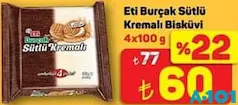 Eti Burçak Sütlü Kremalı Bisküvi 4x100 g Eti Burçak Sütlü Kremalı Bisküvi 4x100 g - A101'de 60,00 TL