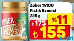 Züber %100 Fıstık Ezmesi 315 g Züber %100 Fıstık Ezmesi 315 g - A101'de 155,00 TL