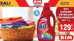 Art Sıvı Çamaşır Deterjanı Tüm Renkler 3 l Art Sıvı Çamaşır Deterjanı Tüm Renkler 3 l - BİM'de 129,00 TL