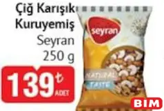 Seyran Çiğ Karışık Kuruyemiş 250 g Seyran Çiğ Karışık Kuruyemiş 250 g - BİM'de 139,00 TL
