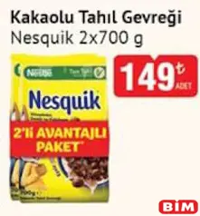 Nestle Nesquik Kakaolu Tahıl Gevreği 2x700 g Nestle Nesquik Kakaolu Tahıl Gevreği 2x700 g - BİM'de 149,00 TL
