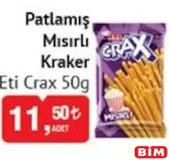 Eti Crax Patlamış Mısırlı Kraker 50 gr Eti Crax Patlamış Mısırlı Kraker 50 gr - BİM'de 11,50 TL