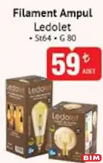 Ledolet Filament Ampul St64 G 80 Ledolet Filament Ampul St64 G 80 - BİM'de 59,00 TL
