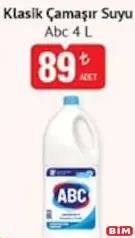 ABC Bembeyaz Çamaşır Suyu 4 kg ABC Bembeyaz Çamaşır Suyu 4 kg - BİM'de 89,00 TL
