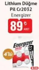 Energizer Lityum Düğme Pil CR2032 4'lü Energizer Lityum Düğme Pil CR2032 4'lü - BİM'de 89,00 TL