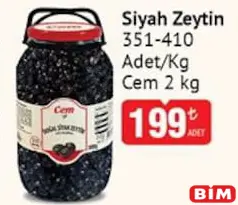 Cem Siyah Zeytin 2 kg Cem Siyah Zeytin 2 kg - BİM'de 199,00 TL