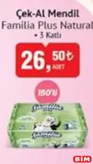 Familia Plus Natural Çek Al Mendil 150'li Familia Plus Natural Çek Al Mendil 150'li - BİM'de 26,50 TL