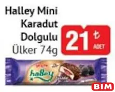 Ülker Halley Mini Karadut Dolgulu Bisküvi 74 g Ülker Halley Mini Karadut Dolgulu Bisküvi 74 g - BİM'de 21,00 TL