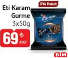 Eti Karam Gurme Çikolatalı Gofret 3x50 gr Eti Karam Gurme Çikolatalı Gofret 3x50 gr - BİM'de 69,00 TL