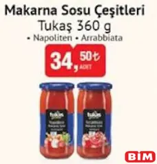 Tukaş Makarna Sosu Çeşitleri 360 g Tukaş Makarna Sosu Çeşitleri 360 g - BİM'de 34,50 TL