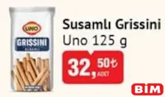 Uno Susamlı Grissini 125 g Uno Susamlı Grissini 125 g - BİM'de 32,50 TL