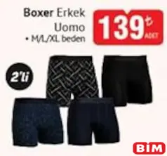 Uomo Boxer Erkek 2'li Uomo Boxer Erkek 2'li - BİM'de 139,00 TL