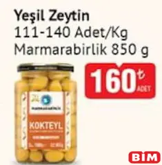 Marmarabirlik Yeşil Zeytin 850 g Marmarabirlik Yeşil Zeytin 850 g - BİM'de 160,00 TL