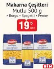 Mutlu Makarna Çeşitleri 500 gr Mutlu Makarna Çeşitleri 500 gr - BİM'de 19,00 TL