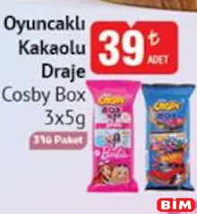Cosby Box Oyuncaklı Kakaolu Draje 3x5 g Cosby Box Oyuncaklı Kakaolu Draje 3x5 g - BİM'de 39,00 TL