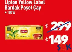Lipton Yellow Label Bardak Poşet Çay 100'lü aktüel ürünü Lipton Yellow Label Bardak Poşet Çay 100'lü - ŞOK'da 149,00 TL