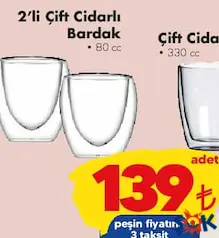 Paşabahçe 2'li Çift Cidarlı Bardak 80 cc aktüel ürünü Paşabahçe 2'li Çift Cidarlı Bardak 80 cc - ŞOK'da 139,00 TL