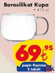 Paşabahçe Borosilikat Kupa 410 cc aktüel ürünü Paşabahçe Borosilikat Kupa 410 cc - ŞOK'da 69,95 TL