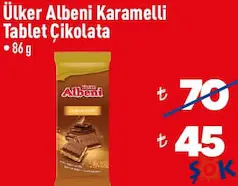 Ülker Albeni Karamelli Tablet Çikolata 86 g aktüel ürünü Ülker Albeni Karamelli Tablet Çikolata 86 g - ŞOK'da 45,00 TL