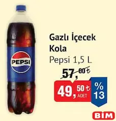 Pepsi Gazlı İçecek Kola 1,5 L Pepsi Gazlı İçecek Kola 1,5 L - BİM'de 49,50 TL