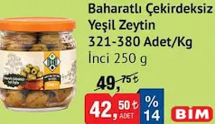 İnci Baharatlı Çekirdeksiz Yeşil Zeytin 250 g İnci Baharatlı Çekirdeksiz Yeşil Zeytin 250 g - BİM'de 42,50 TL