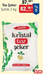 Şafak Toz Şeker 2 kg Şafak Toz Şeker 2 kg - BİM'de 82,50 TL
