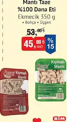 Ekmecik Mantı Taze %100 Dana Eti 350 g Ekmecik Mantı Taze %100 Dana Eti 350 g - BİM'de 45,00 TL