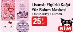 Lisanslı Figürlü Kağıt Yüz Bakım Maskesi Hello Kitty/Kurmoi 25 g - BİM'de 25,00 TL